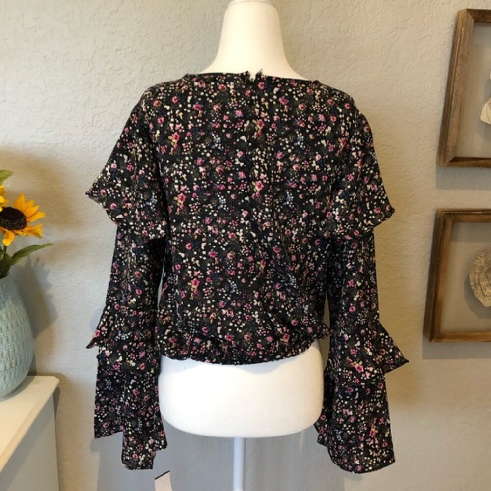 Forever 21 ditzy floral ruffle sleeve elastic waist boho top sz M pretty blouse - Picture 14 of 14